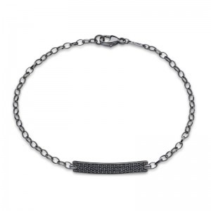 Sterling Silver Black Pave "Carpe Diem" Petite Posey Bracelet