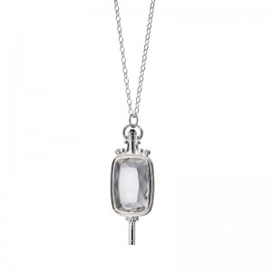 Rectangular Pocket Watch Key Necklace, Rock Crystal