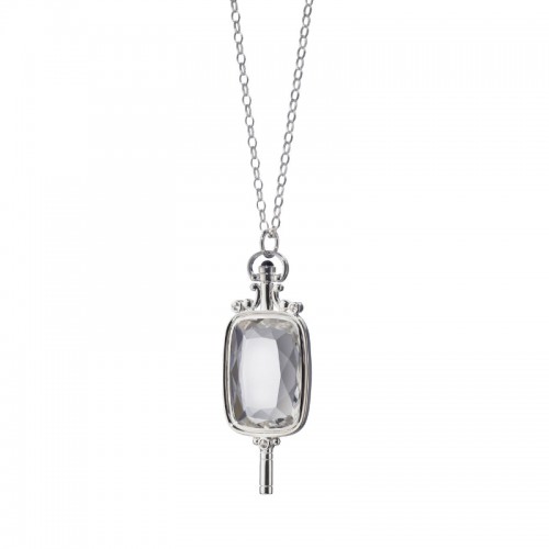 Rectangular Pocket Watch Key Necklace, Rock Crystal