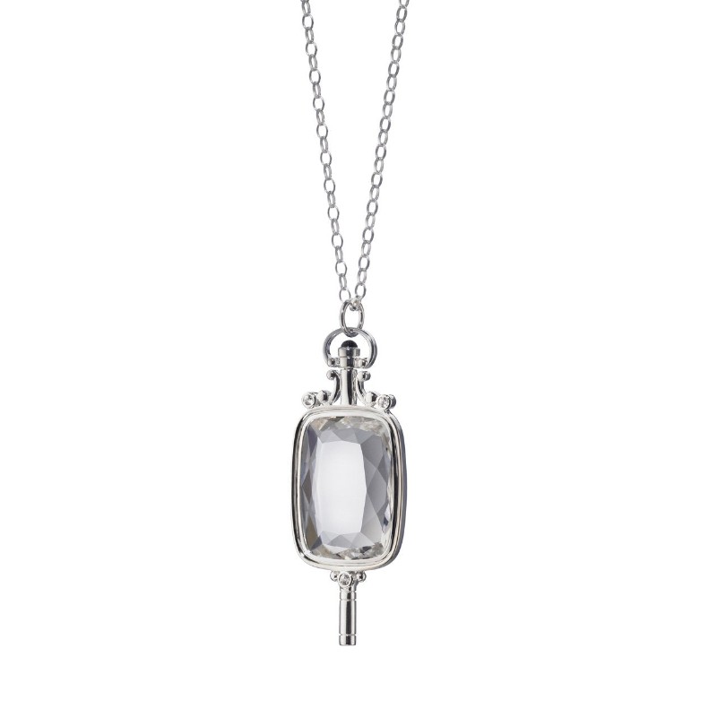 Rectangular Pocket Watch Key Necklace, Rock Crystal