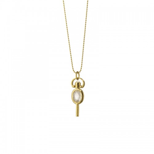 Mini Oval Pocket Watch Key Necklace in Rock Crystal