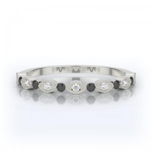 Milgrain Diamond Wedding Band 14k White Gold