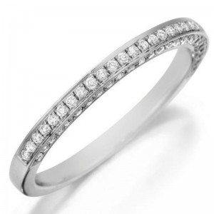 3 Sided Diamond Wedding Band 18K White Gold