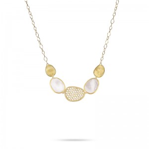 Lunaria 18K Yellow Gold and Diamond White Mother of Pearl Graduated Necklace