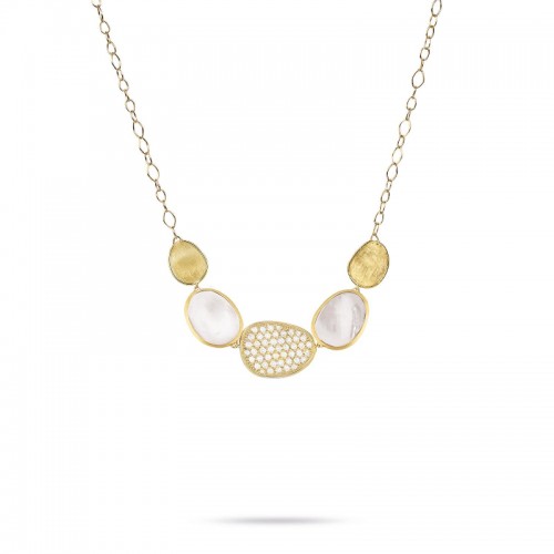 Lunaria 18K Yellow Gold and Diamond White Mother of Pearl Graduated Necklace