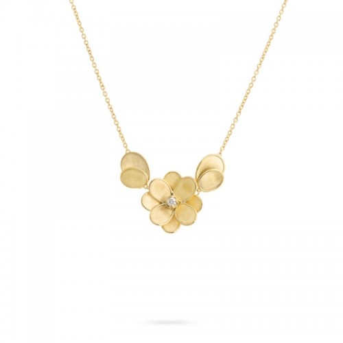 Petali 18K Yellow Gold and Diamond Small Flower Pendant With Leaves