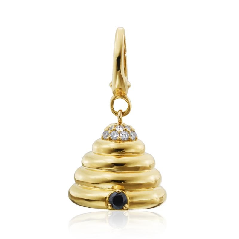 18KT Yellow Gold Diamond B Collection Beehive Charm with Clip Bale
