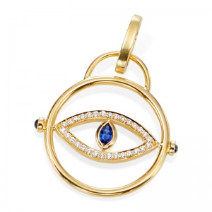 30 RD Diamonds 0.19ct, 1 MQ Blue Sapphire 0.22ct, 2 Cab Blue Sapphire 0.14ct. (Detachable Bail)