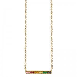 Rainbow Gemstones Bar Rose Gold Necklace