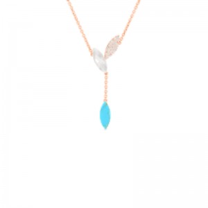 Gold Petal Pendant with Diamonds, Mother of Pearl, and Turquoise