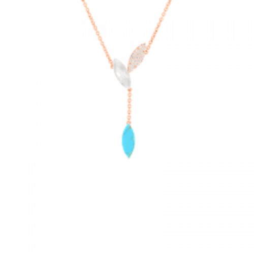 Gold Petal Pendant with Diamonds, Mother of Pearl, and Turquoise