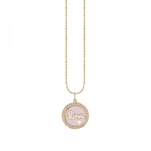 Gold & Diamond Love Enamel Disc Necklace