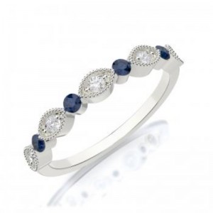 Diamond and Sapphire Wedding Band 14K White Gold