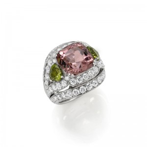 White Gold Diamond and Tourmaline Ring