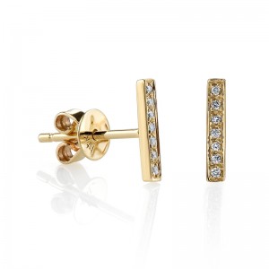 Small Pavé Diamond Bar Stud Earrings