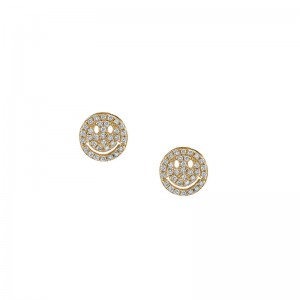 Small Yellow Gold Diamond Pavé Happy Face Stud Earrings