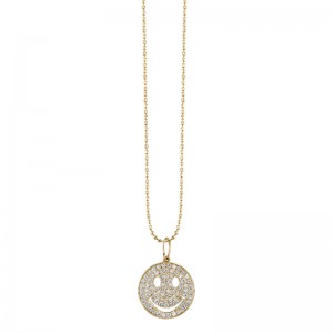 Medium Gold & Pavé Diamond Happy Face Necklace