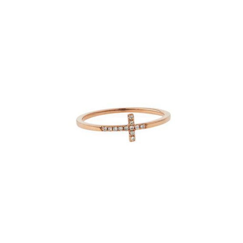 Rose-Gold & Pavé Diamond Bent Cross Ring