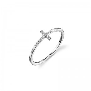 White-Gold & Pavé Diamond Bent Cross Ring