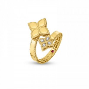 Princess Flower Bypass Yellow Gold Diamond Ring