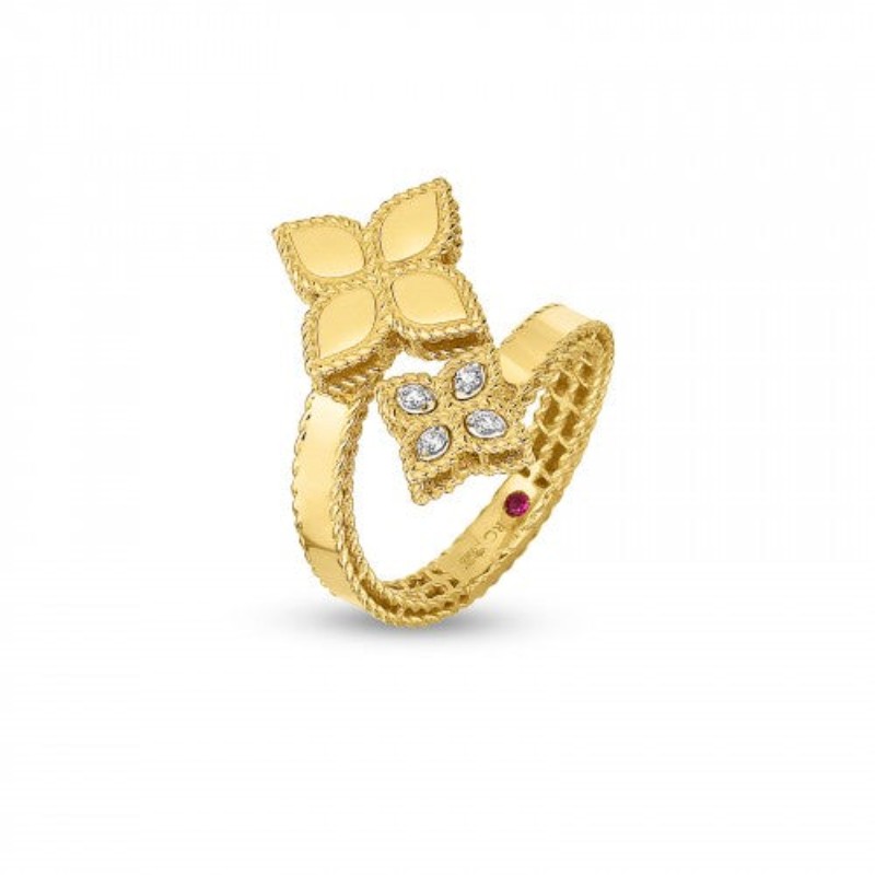 Princess Flower Bypass Yellow Gold Diamond Ring