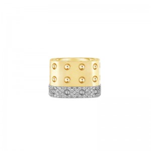 Gold 3 Row Ring with Diamonds