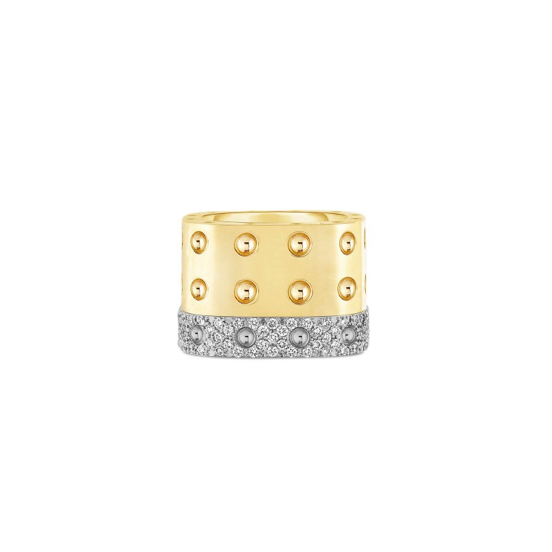 Gold 3 Row Ring with Diamonds