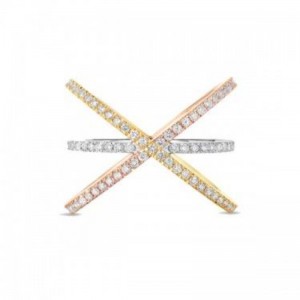 Yellow White Rose Gold Criss Cross Diamond Ring