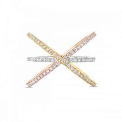 Yellow White Rose Gold Criss Cross Diamond Ring