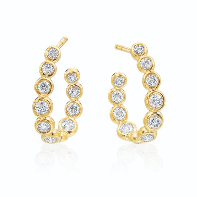 18KT Yellow Gold Diamond Bezel Set Moonlight Earrings