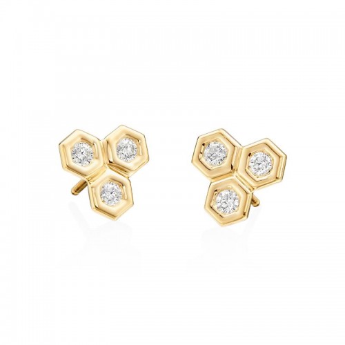 18KT Yellow Gold Diamond Honeycomb B Collection Earrings
