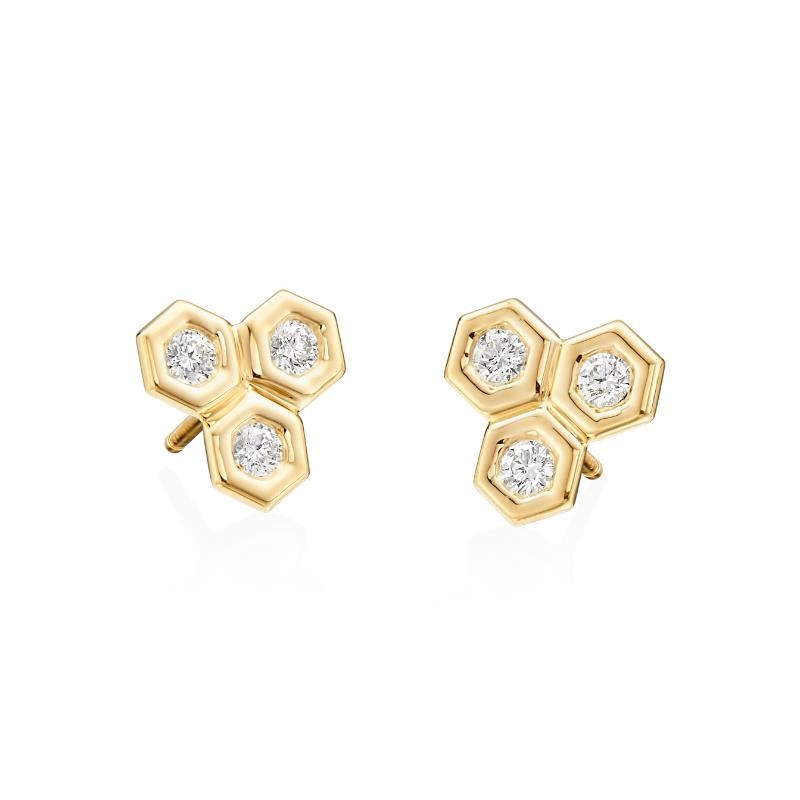 18KT Yellow Gold Diamond Honeycomb B Collection Earrings