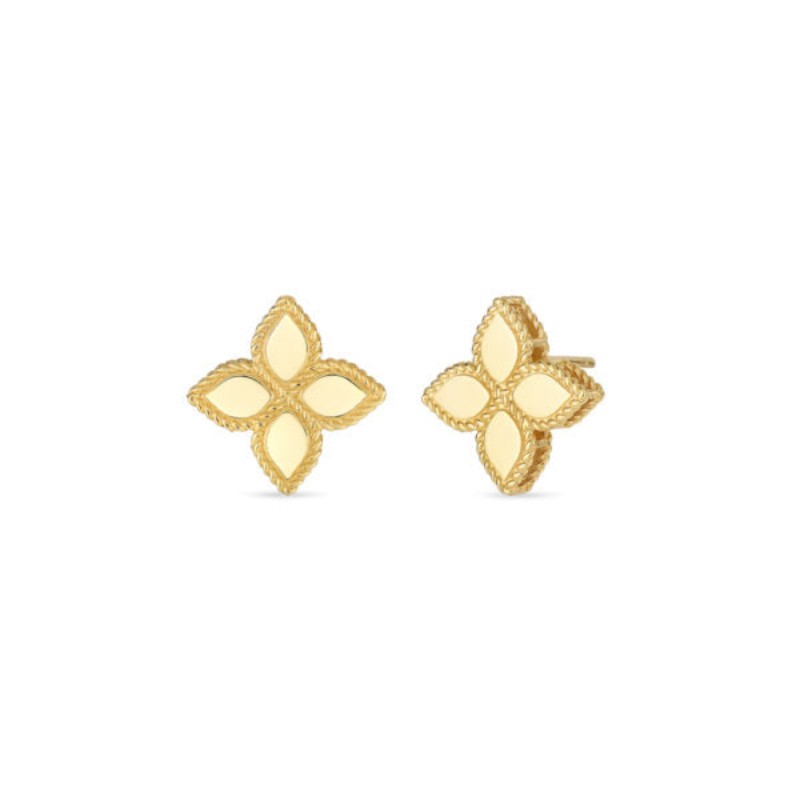 Gold Princess Flower Medium Stud Earrings