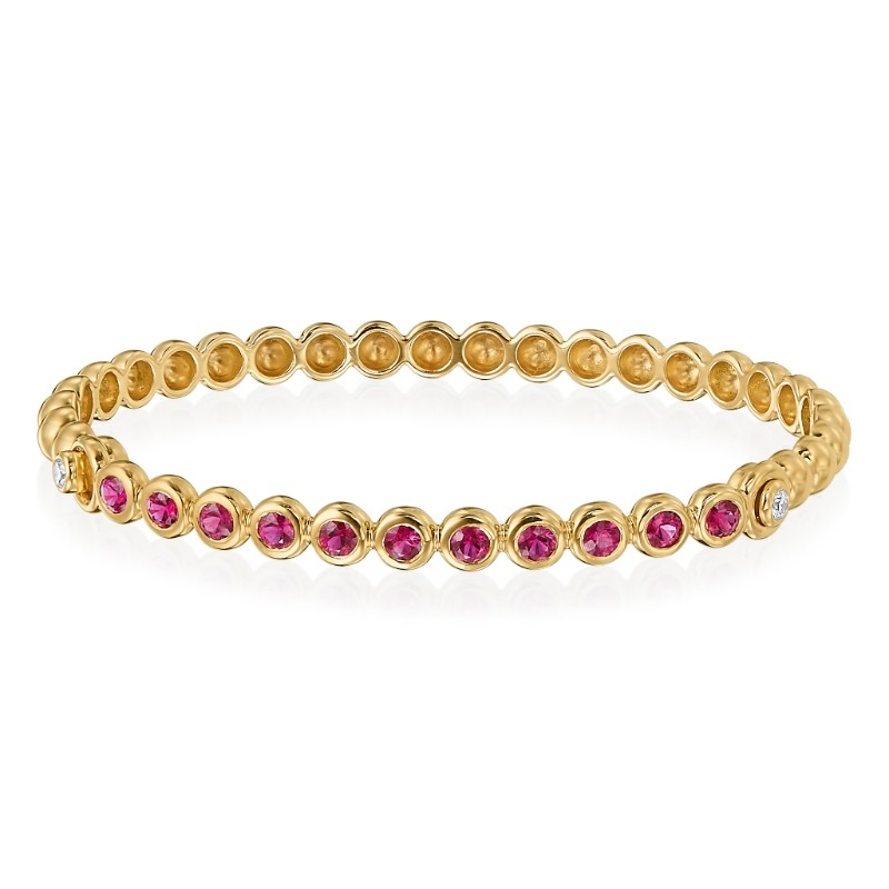 11 RD Rubies 1.35ct, 2 RD Diamonds 0.10ct HI VS/SI1