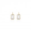 Moon Quartz Emerald Cut Earrings On French Wire In 18K Yellow Gold.