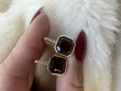 Garnet Asscher Cut Earrings On French Wire with Diamond in 18K Yellow Gold.