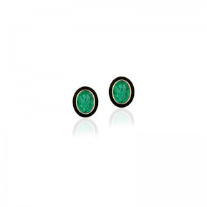 Emerald Oval Studs with Black Enamel in 18K Yellow Gold.