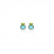 Blue Topaz & Peridot 2 Stone Emerald Cut Earrings with Diamond in 18K Yellow Gold.