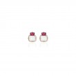 Moon Quartz & Garnet 2 Stone Emerald Cut Earrings with Diamond in 18K Yellow Gold.