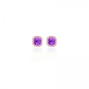 Amethyst & Pink Opal Inlay Studs In 18K Rose Gold.