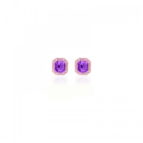 Amethyst & Pink Opal Inlay Studs In 18K Rose Gold.