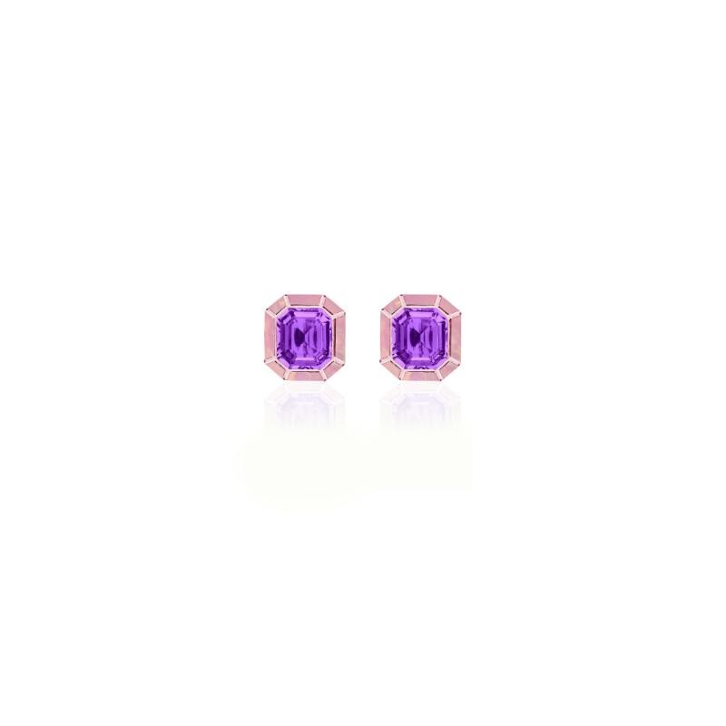 Amethyst & Pink Opal Inlay Studs In 18K Rose Gold.