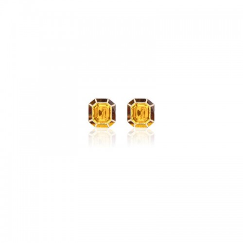 Citrine & Tiger Eye Inlay Studs In 18K Yellow Gold.
