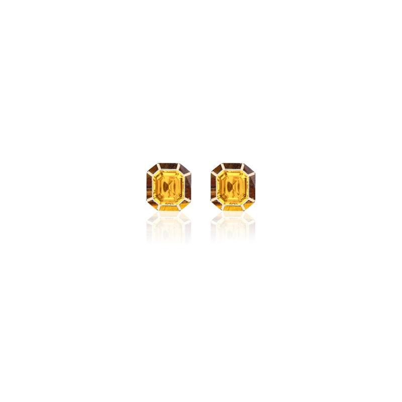 Citrine & Tiger Eye Inlay Studs In 18K Yellow Gold.