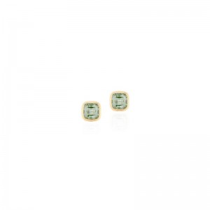 Prasiolite Cushion Bezel Studs In 18K Yellow Gold.
