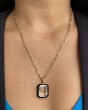 Rock Crystal Emerald Cut Pendant With Black Enamel In 18K Yellow Gold.