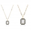 Rock Crystal Emerald Cut Pendant With Black Enamel In 18K Yellow Gold.