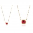 Garnet Emerald Cut Bezel Pendant In 18K Yellow Gold.