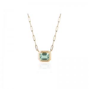 Prasiolite Emerald Cut Bezel Pendant In 18K Yellow Gold.