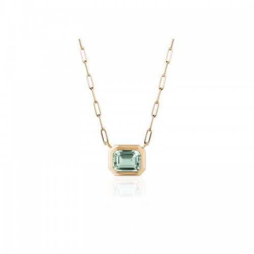 Prasiolite Emerald Cut Bezel Pendant In 18K Yellow Gold.